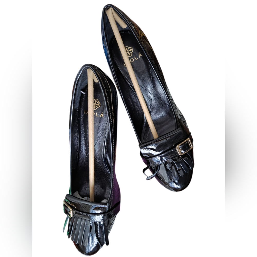 SOLD 6229311Womens Black Patent Leather Slip On Heels Pumps Shoes - Picture 4 of 8